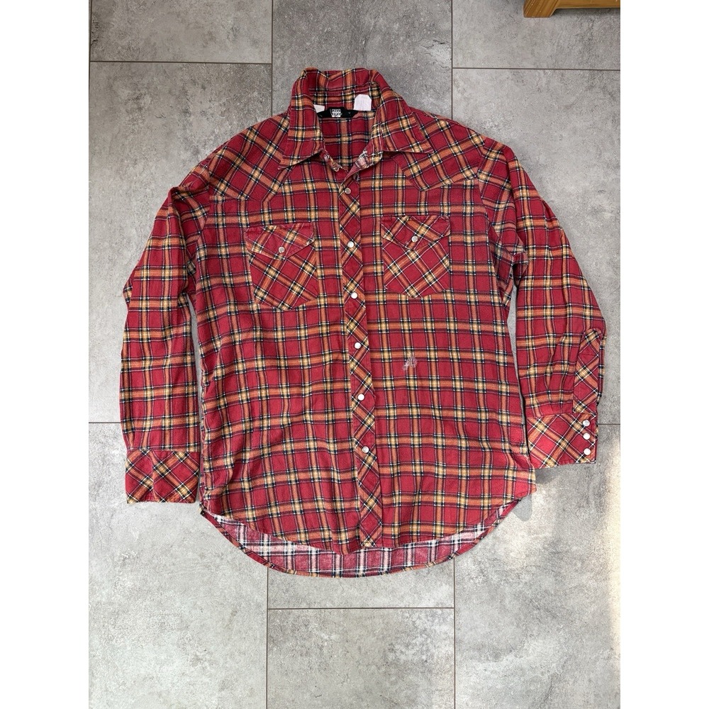 Vintage Sears Western Wear Pearl Snap Flannel Shirt Large Plaid Cowboy Workwear